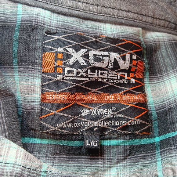 Oxygen NWOT Men's Turquoise Black Button Down Long Sleeve Graphic Shirt Size L - Picture 2 of 16